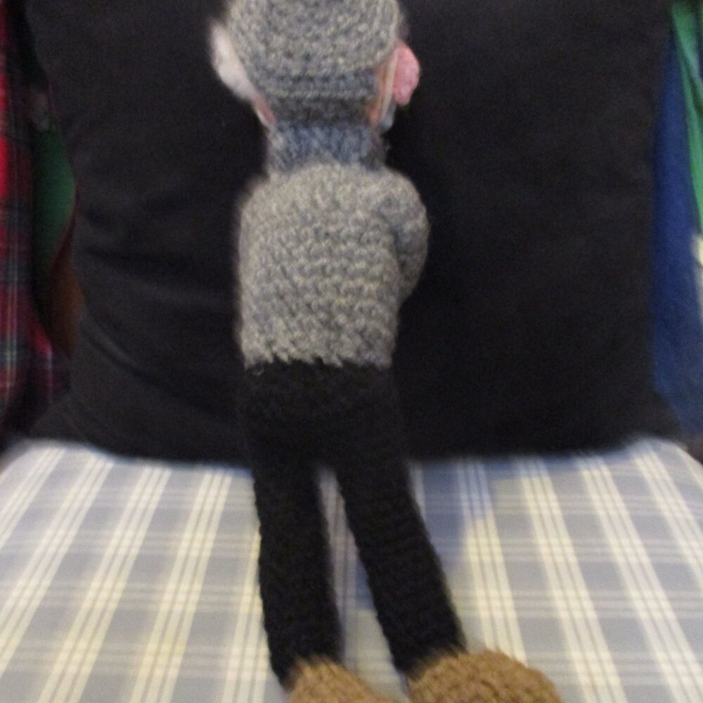 Hand Crocheted Bernie Sanders doll. With mask, and wire glasses, 13" - Picture 2 of 4